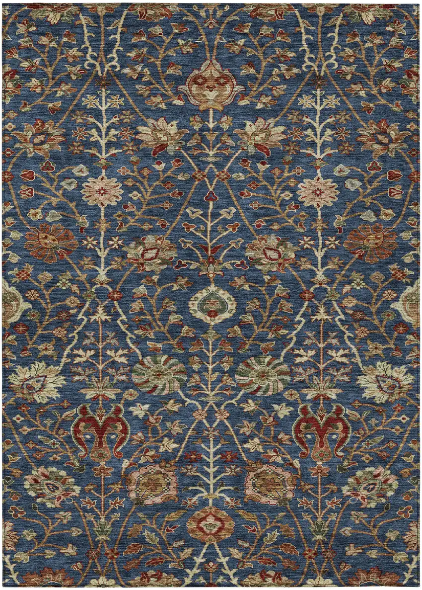 Navy Blue Brown And Red Floral Washable Indoor Outdoor Area Rug Photo 2