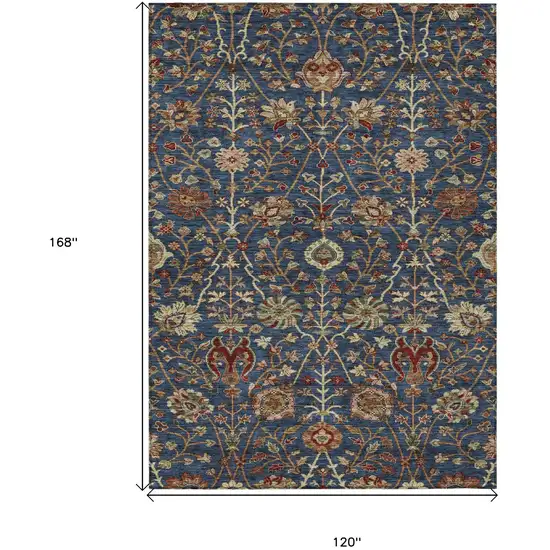 Navy Blue Brown And Red Floral Washable Indoor Outdoor Area Rug Photo 8