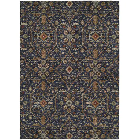 Navy Blue Brown And Red Floral Washable Indoor Outdoor Area Rug Photo 7
