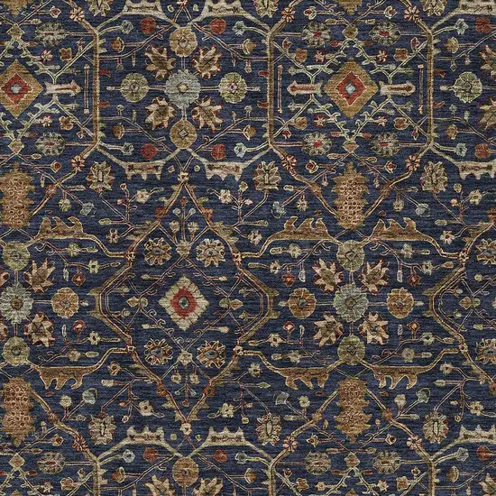 Navy Blue Brown And Red Floral Washable Indoor Outdoor Area Rug Photo 6