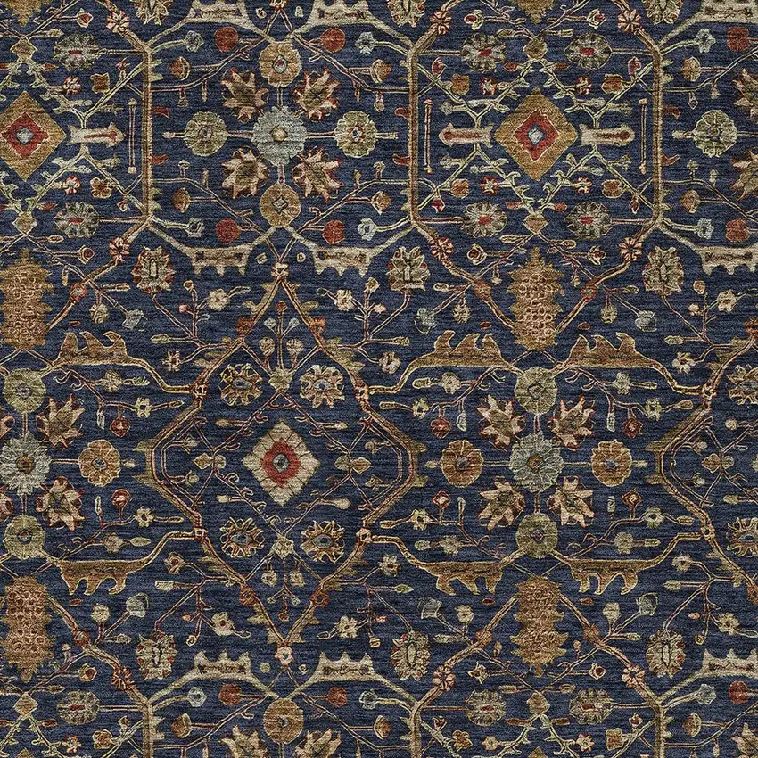 Navy Blue Brown And Red Floral Washable Indoor Outdoor Area Rug Photo 6
