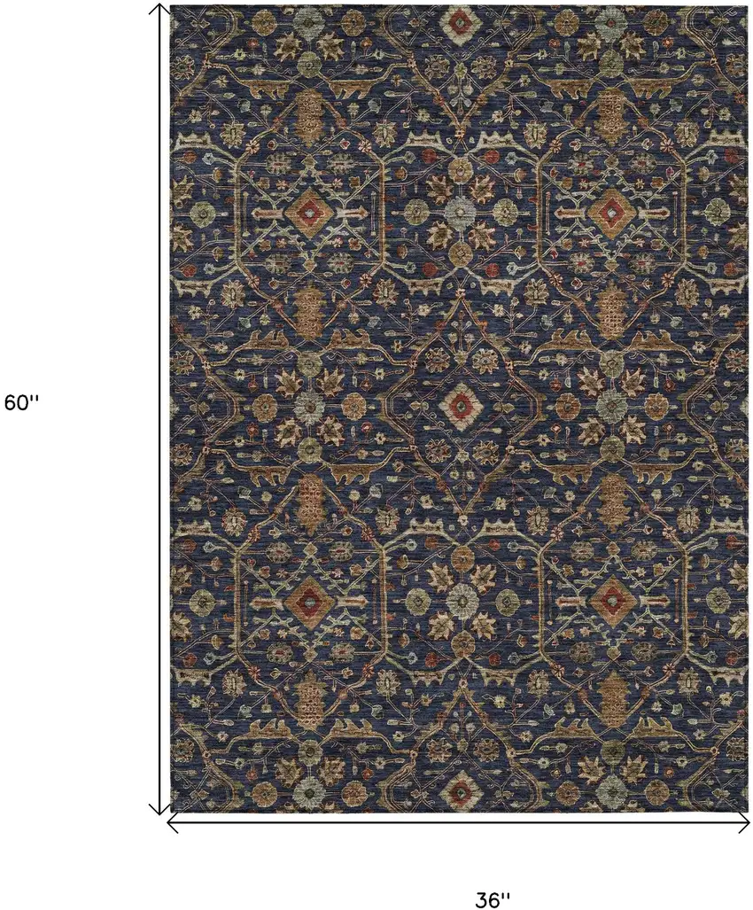 Navy Blue Brown And Red Floral Washable Indoor Outdoor Area Rug Photo 8