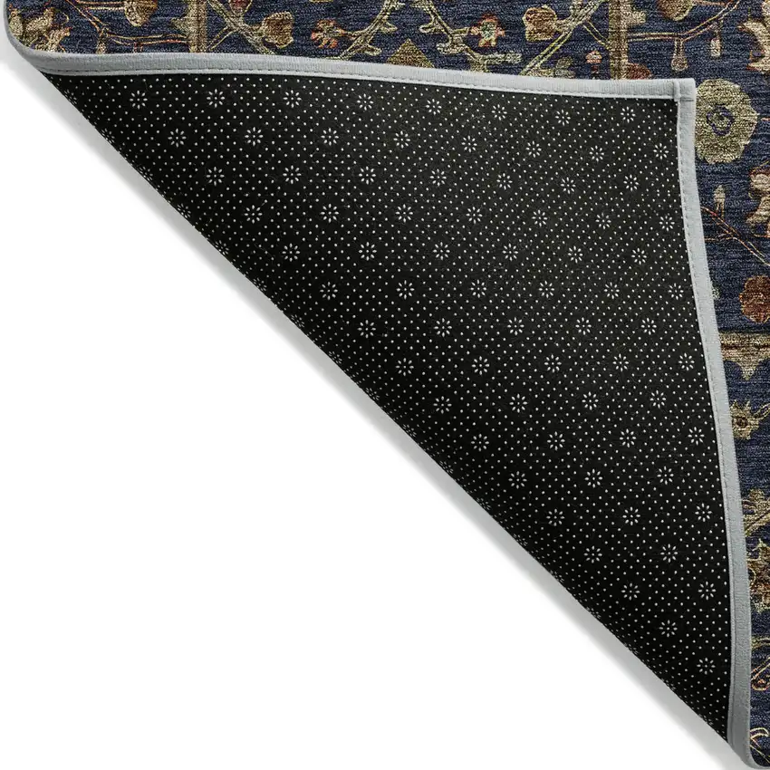 Navy Blue Brown And Red Floral Washable Indoor Outdoor Area Rug Photo 3