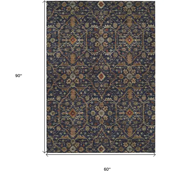 Navy Blue Brown And Red Floral Washable Indoor Outdoor Area Rug Photo 8