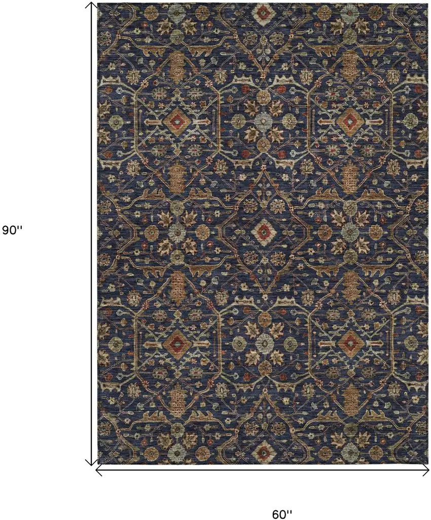 Navy Blue Brown And Red Floral Washable Indoor Outdoor Area Rug Photo 8