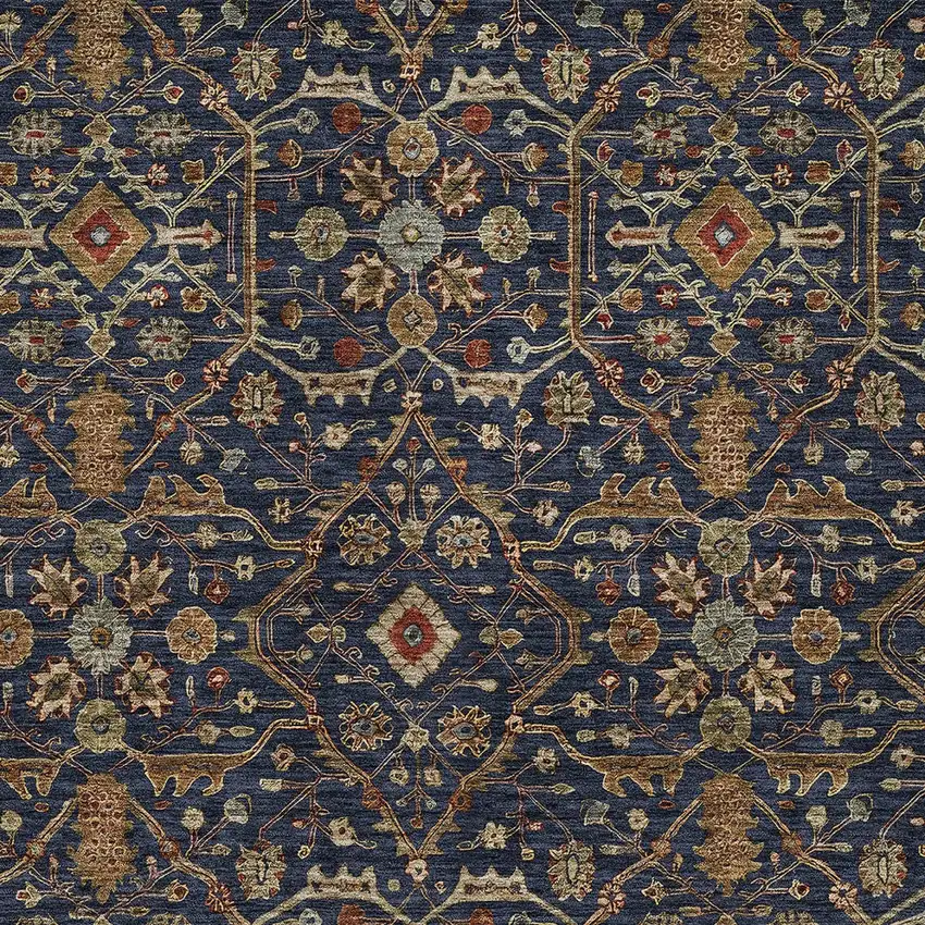 Navy Blue Brown And Red Floral Washable Indoor Outdoor Area Rug Photo 6