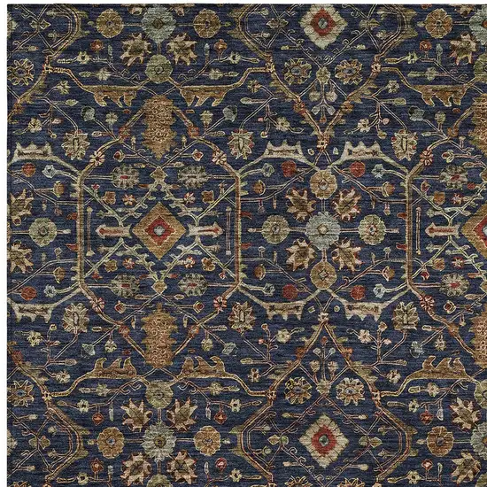 Navy Blue Brown And Red Floral Washable Indoor Outdoor Area Rug Photo 6