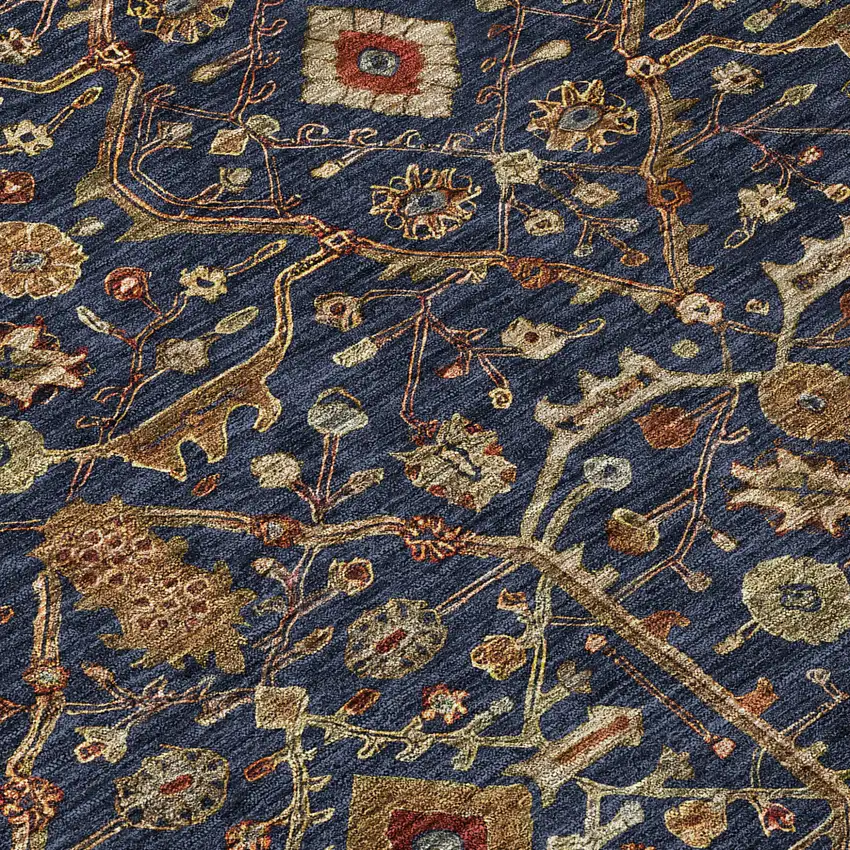 Navy Blue Brown And Red Floral Washable Indoor Outdoor Area Rug Photo 5