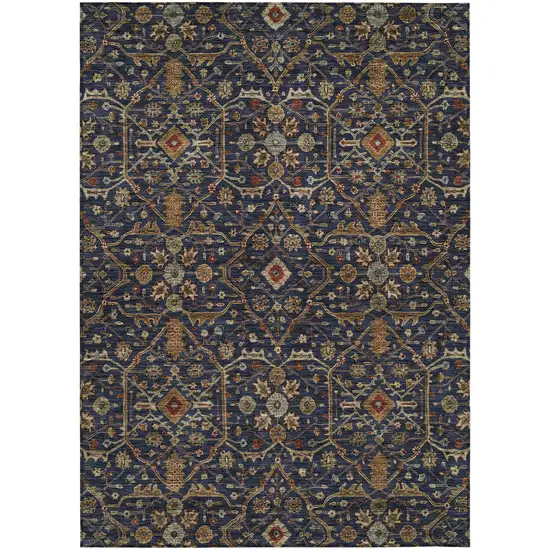 Navy Blue Brown And Red Floral Washable Indoor Outdoor Area Rug Photo 2