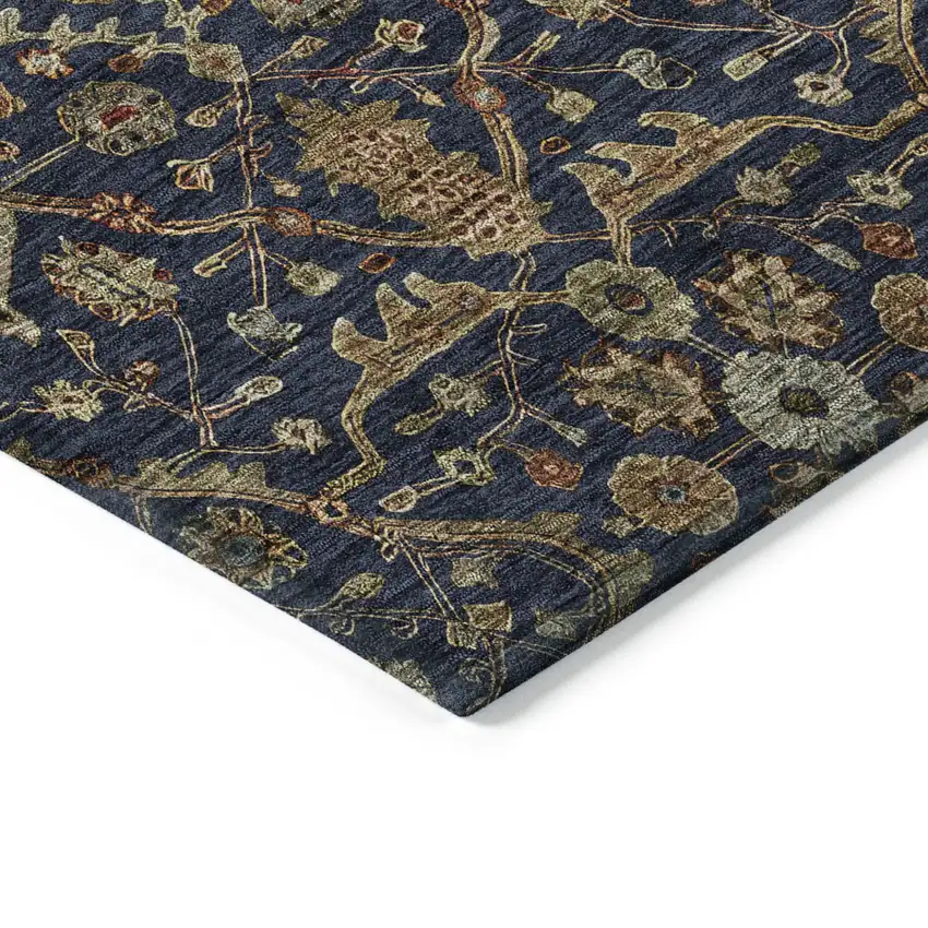 Navy Blue Brown And Red Floral Washable Indoor Outdoor Area Rug Photo 4