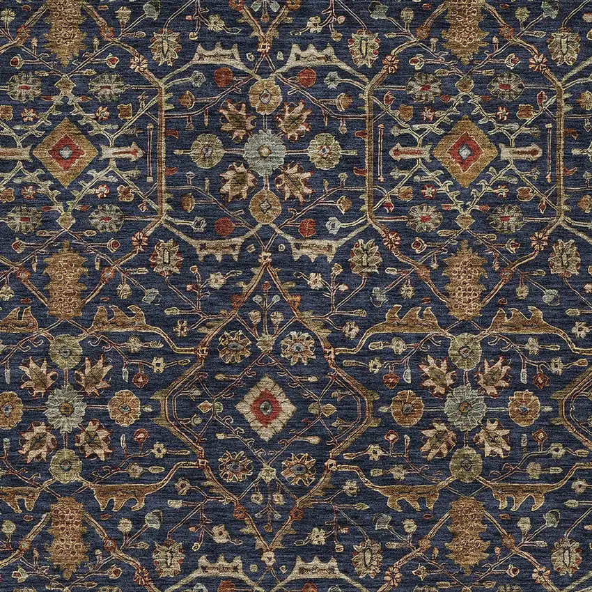 Navy Blue Brown And Red Floral Washable Indoor Outdoor Area Rug Photo 6