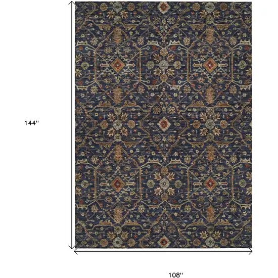 Navy Blue Brown And Red Floral Washable Indoor Outdoor Area Rug Photo 8
