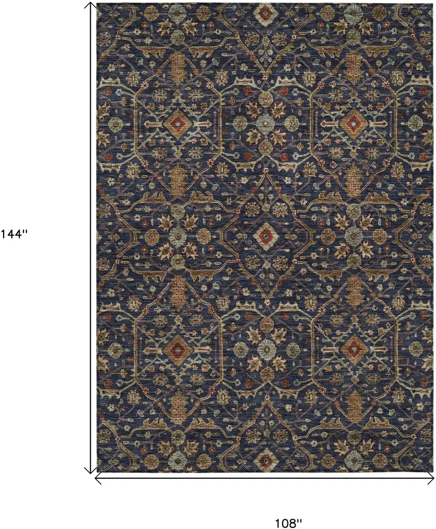 Navy Blue Brown And Red Floral Washable Indoor Outdoor Area Rug Photo 8