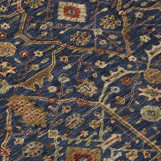 Navy Blue Brown And Red Floral Washable Indoor Outdoor Area Rug Photo 5