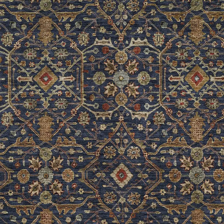 Navy Blue Brown And Red Floral Washable Indoor Outdoor Area Rug Photo 6