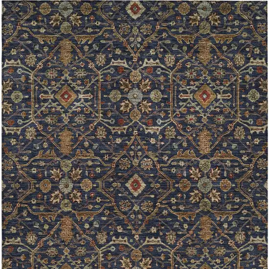 Navy Blue Brown And Red Floral Washable Indoor Outdoor Area Rug Photo 7