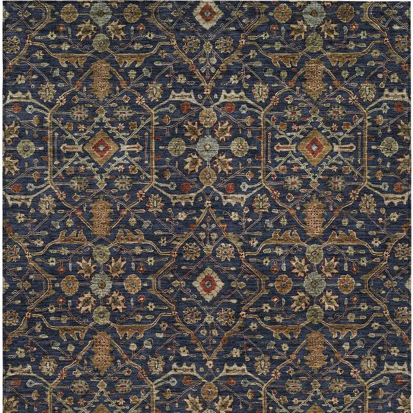 Navy Blue Brown And Red Floral Washable Indoor Outdoor Area Rug Photo 7