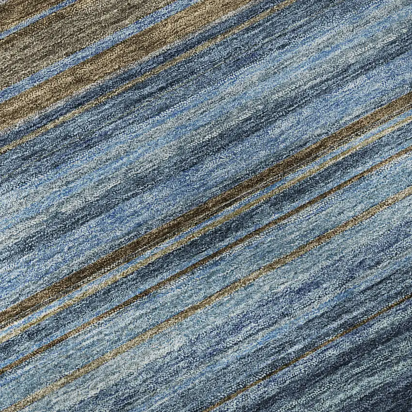 Navy Blue Brown And Taupe Striped Washable Area Rug With UV Protection Photo 8