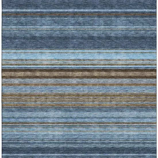 Navy Blue Brown And Taupe Striped Washable Area Rug With UV Protection Photo 2