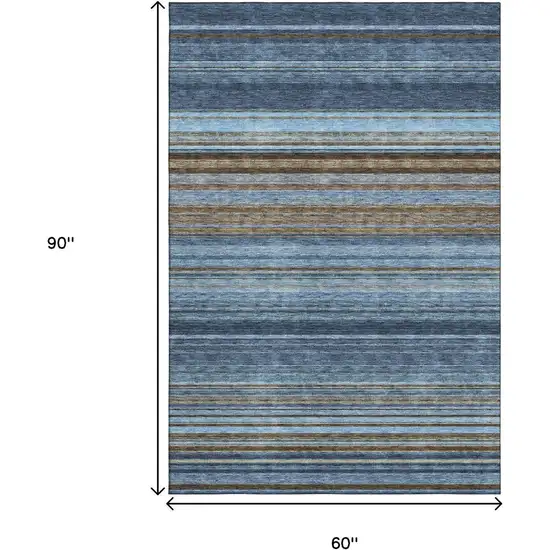 Navy Blue Brown And Taupe Striped Washable Area Rug With UV Protection Photo 8