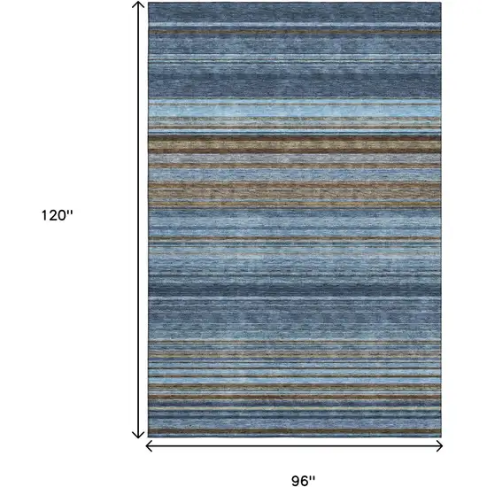 Navy Blue Brown And Taupe Striped Washable Area Rug With UV Protection Photo 7