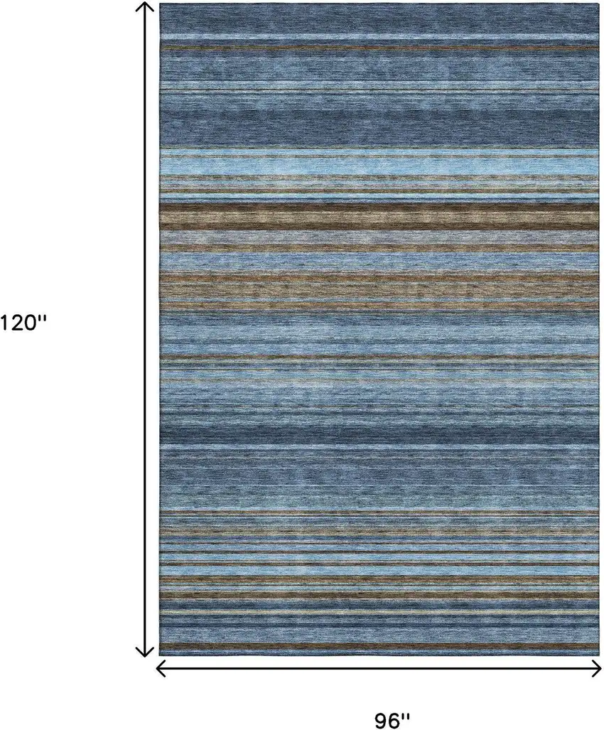 Navy Blue Brown And Taupe Striped Washable Area Rug With UV Protection Photo 7