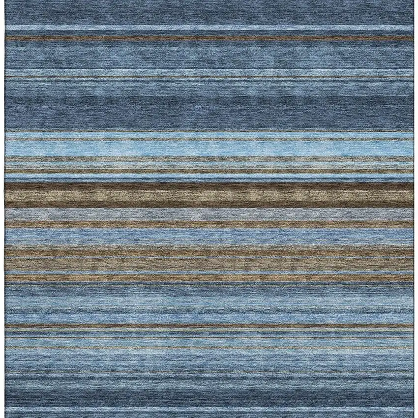 Navy Blue Brown And Taupe Striped Washable Area Rug With UV Protection Photo 3