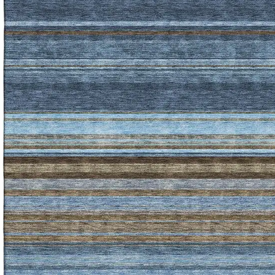 Navy Blue Brown And Taupe Striped Washable Area Rug With UV Protection Photo 2