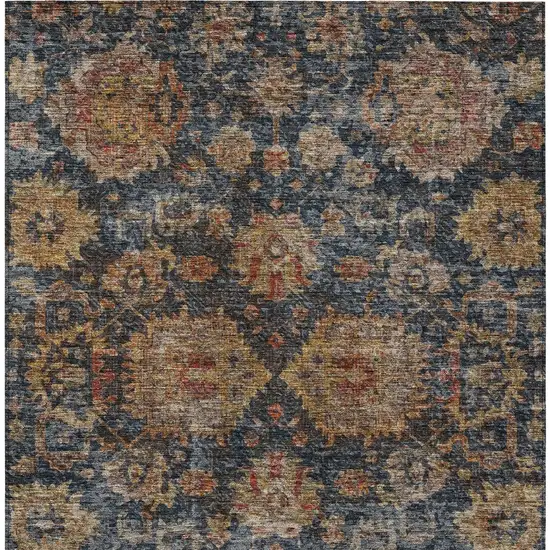 Navy Blue Brown And Terra Cotta Damask Washable Indoor Outdoor Area Rug Photo 6
