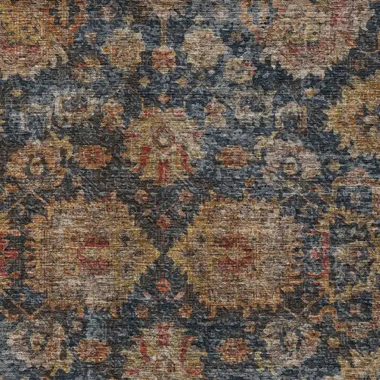 Navy Blue Brown And Terra Cotta Damask Washable Indoor Outdoor Area Rug Photo 5
