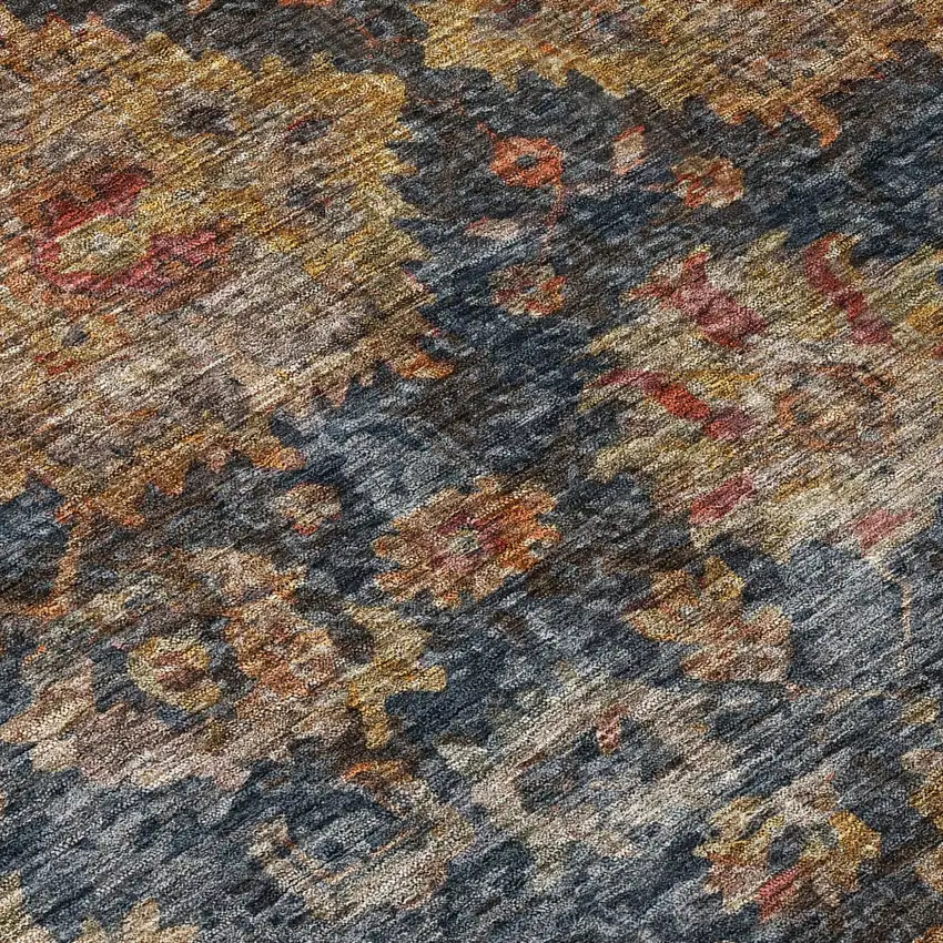 Navy Blue Brown And Terra Cotta Damask Washable Indoor Outdoor Area Rug Photo 8
