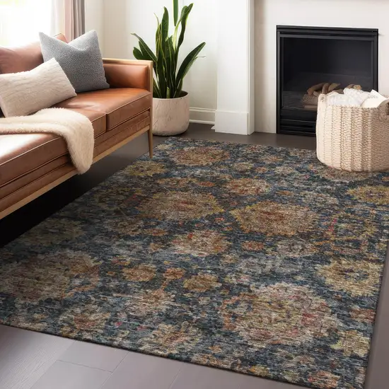Navy Blue Brown And Terra Cotta Damask Washable Indoor Outdoor Area Rug Photo 8