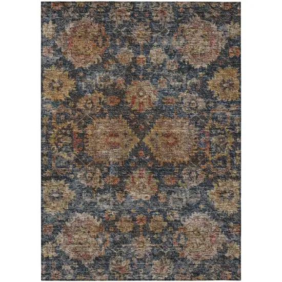 Navy Blue Brown And Terra Cotta Damask Washable Indoor Outdoor Area Rug Photo 2