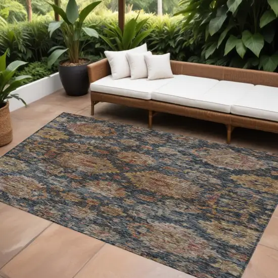 Navy Blue Brown And Terra Cotta Damask Washable Indoor Outdoor Area Rug Photo 1