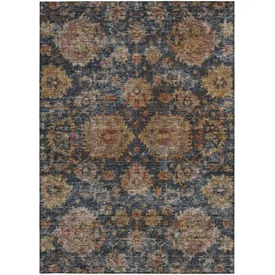 Navy Blue Brown And Terra Cotta Damask Washable Indoor Outdoor Area Rug Photo 6