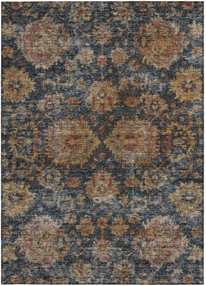 Navy Blue Brown And Terra Cotta Damask Washable Indoor Outdoor Area Rug Photo 6