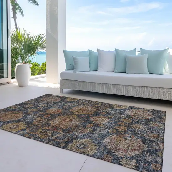 Navy Blue Brown And Terra Cotta Damask Washable Indoor Outdoor Area Rug Photo 7