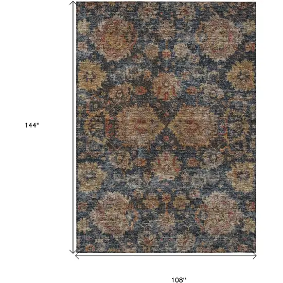 Navy Blue Brown And Terra Cotta Damask Washable Indoor Outdoor Area Rug Photo 7