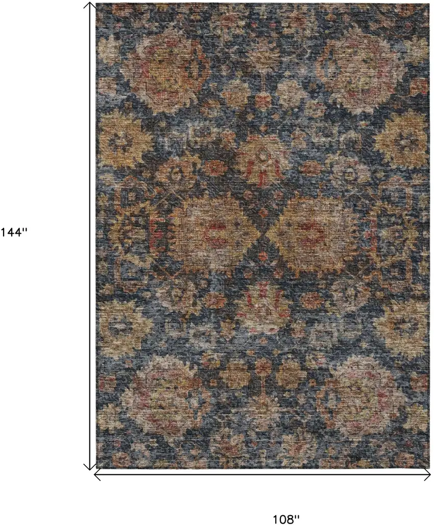 Navy Blue Brown And Terra Cotta Damask Washable Indoor Outdoor Area Rug Photo 7