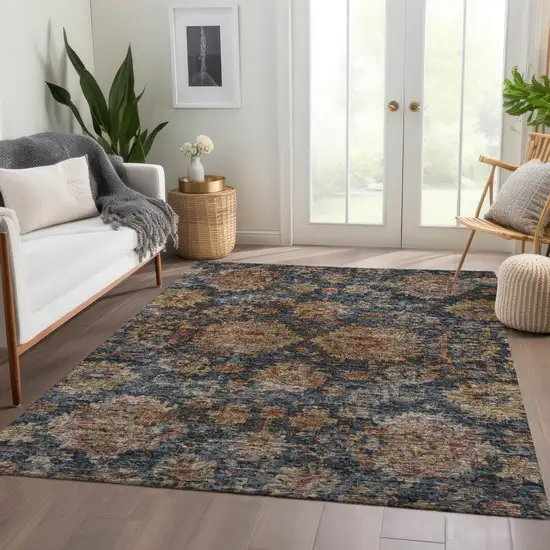 Navy Blue Brown And Terra Cotta Damask Washable Indoor Outdoor Area Rug Photo 9