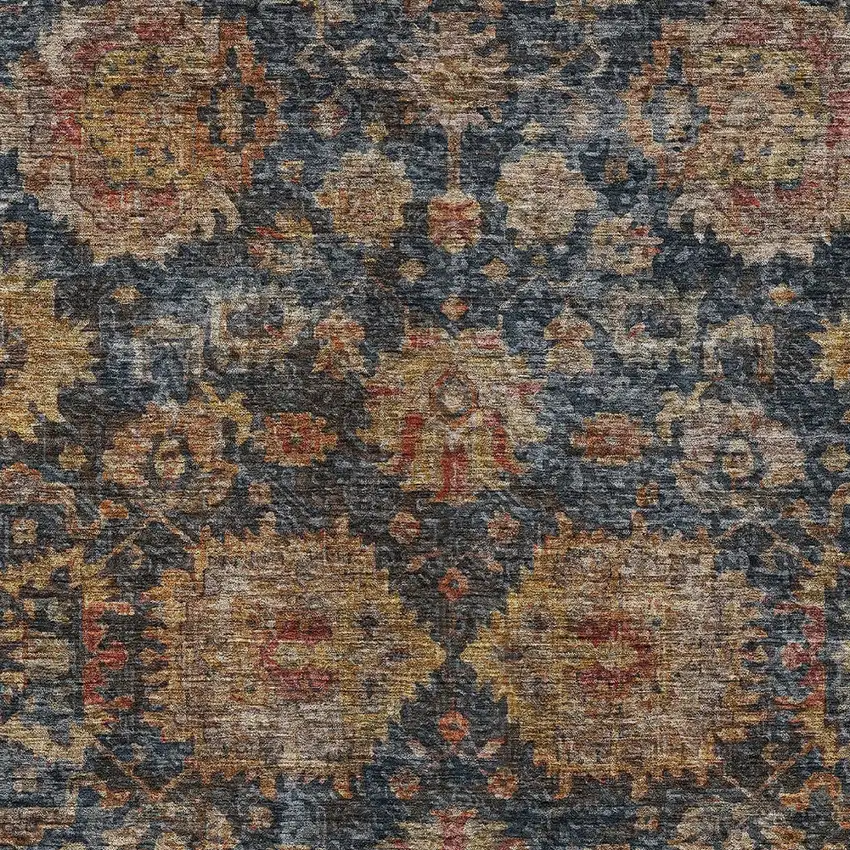 Navy Blue Brown And Terra Cotta Damask Washable Indoor Outdoor Area Rug Photo 5