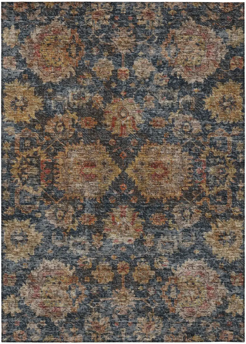 Navy Blue Brown And Terra Cotta Damask Washable Indoor Outdoor Area Rug Photo 2