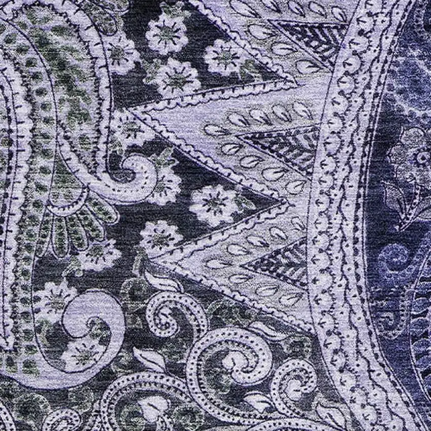 Navy Blue Charcoal And Gray Paisley Washable Area Rug With UV Protection Photo 3