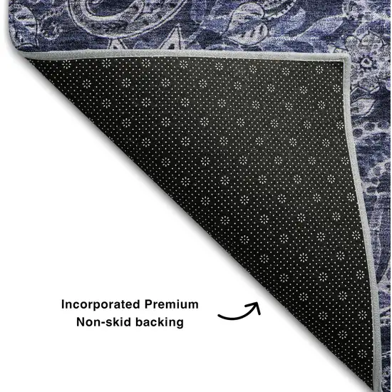 Navy Blue Charcoal And Gray Paisley Washable Area Rug With UV Protection Photo 6