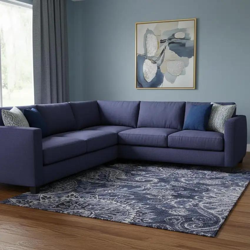 Navy Blue Charcoal And Gray Paisley Washable Area Rug With UV Protection Photo 2