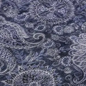 Photo of Navy Blue Charcoal And Gray Paisley Washable Area Rug With UV Protection