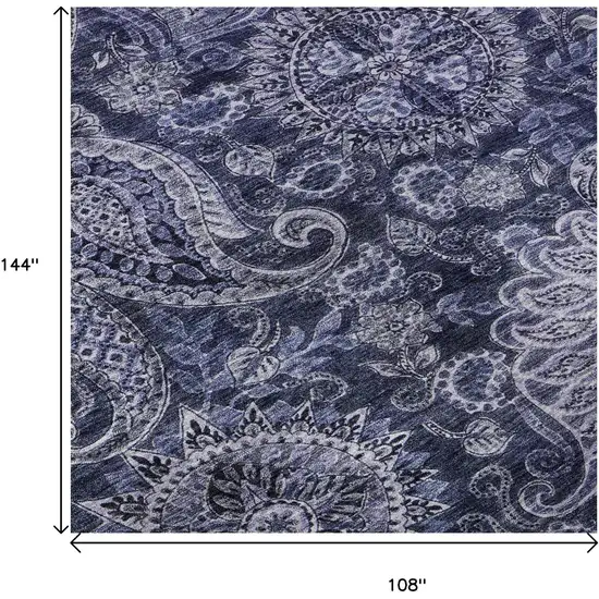 Navy Blue Charcoal And Gray Paisley Washable Area Rug With UV Protection Photo 8