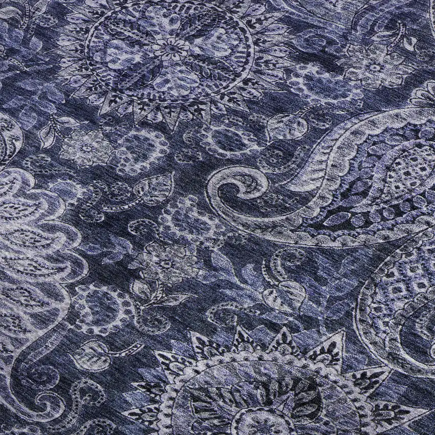 Navy Blue Charcoal And Gray Paisley Washable Area Rug With UV Protection Photo 2