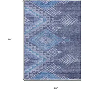 Photo of Navy Blue Charcoal And Gray Southwestern Washable Indoor Outdoor Area Rug