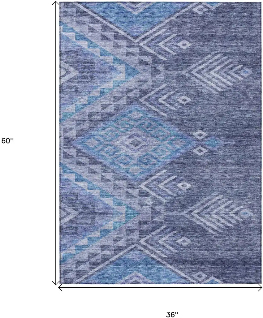 Navy Blue Charcoal And Gray Southwestern Washable Indoor Outdoor Area Rug Photo 3